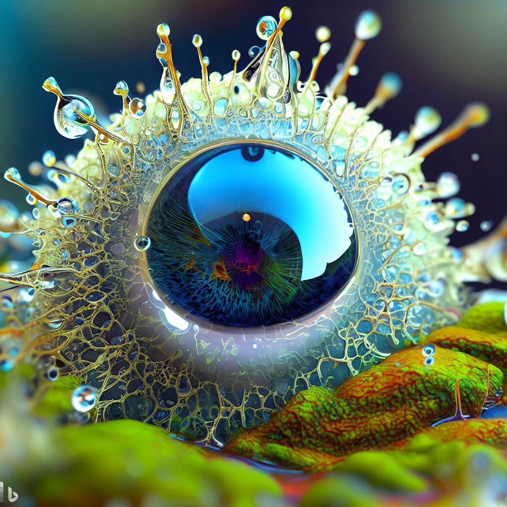6- 3D hyper-detailed bursting raindrop with lichen nano-circuitry woven into iris-stroma eye-pupil at its core, spattering wet rainforest moss synapses, mirroring recursion.jpg